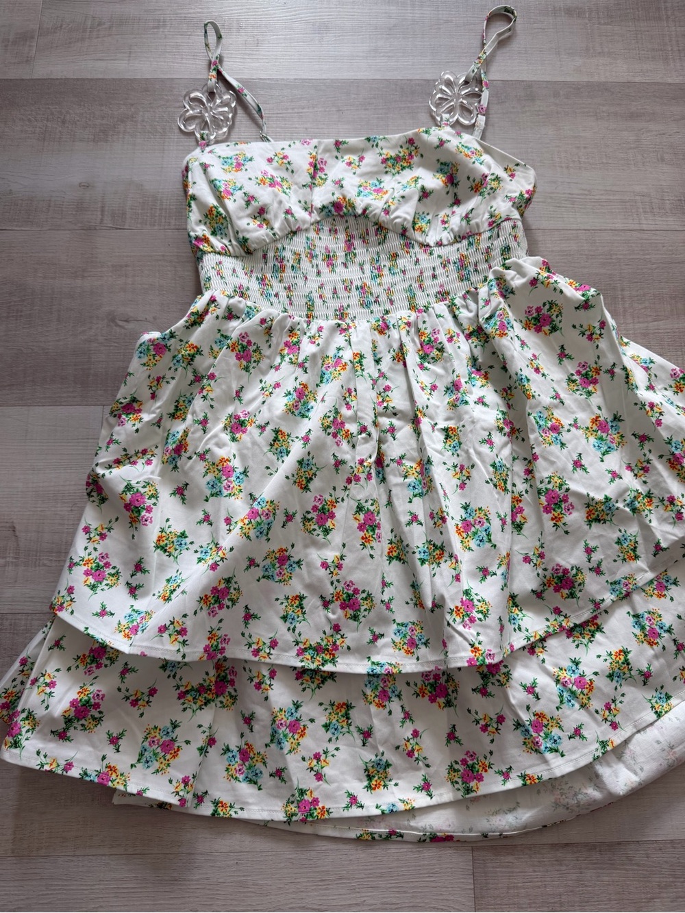 For Love And Lemons White  dress with Multicolor Floral Trim - Picture 5 of 13